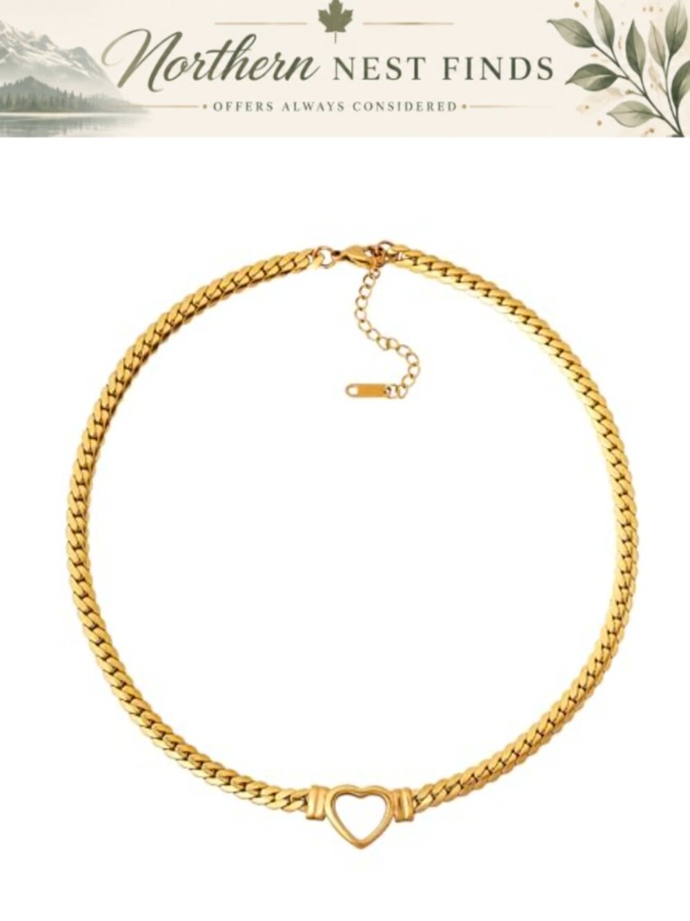 Gold-tone Chunky Chain Heart Choker Necklace Stainless Steel Y2K Gothic Emo
